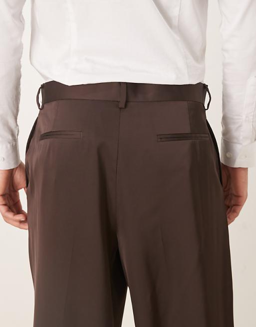ASOS DESIGN Smart Wide Leg Trousers In Dark Brown Satin