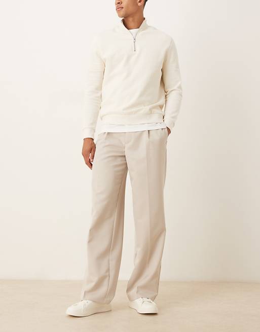 ASOS DESIGN Smart Wide Leg Trousers In Stone