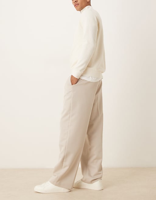 ASOS DESIGN Smart Wide Leg Trousers In Stone