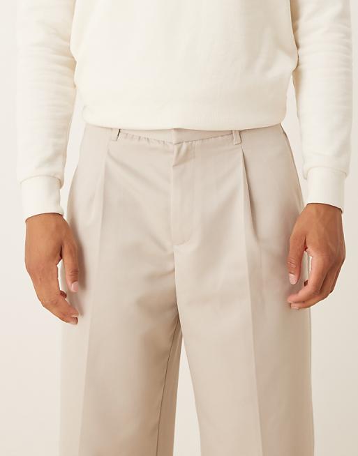 ASOS DESIGN Smart Wide Leg Trousers In Stone