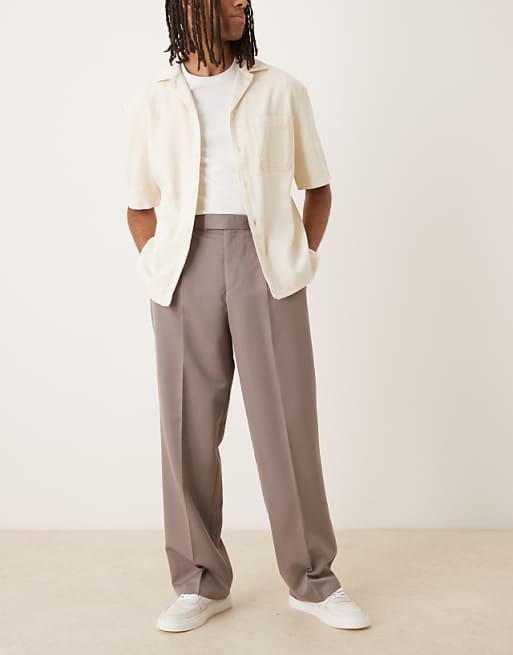 ASOS DESIGN Smart Wide Leg Trousers With Double Pleats In Brown