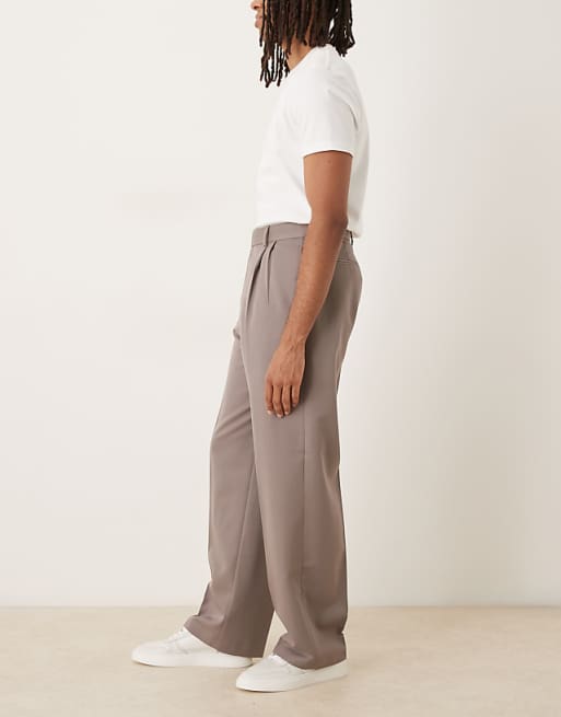 ASOS DESIGN Smart Wide Leg Trousers With Double Pleats In Brown