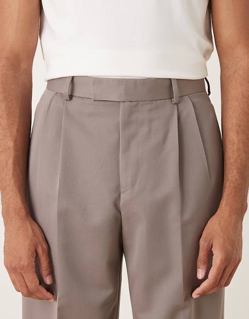 ASOS DESIGN Smart Wide Leg Trousers With Double Pleats In Brown