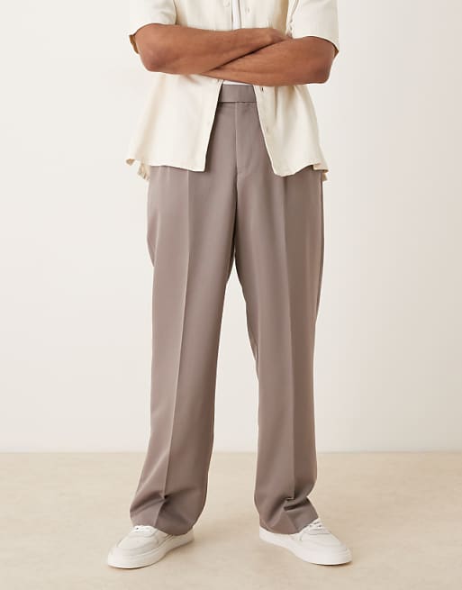 ASOS DESIGN smart wide leg trousers with double pleats in brown