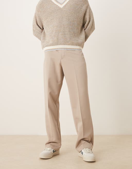 ASOS DESIGN smart wide trousers in stone
