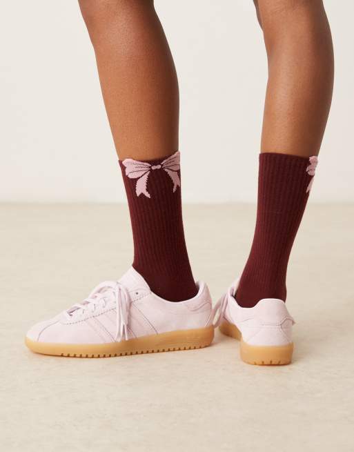 ASOS DESIGN Socks With Bow Design In Burgundy And Pink