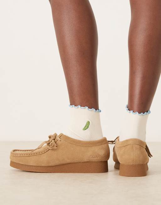 ASOS DESIGN Socks With Embroidered Pickle Design And Frill Edge In Light Blue