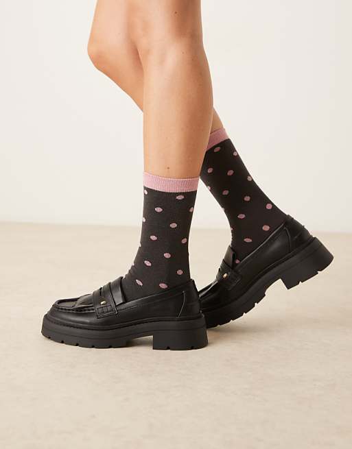 ASOS DESIGN socks with polka dot design in grey and pink
