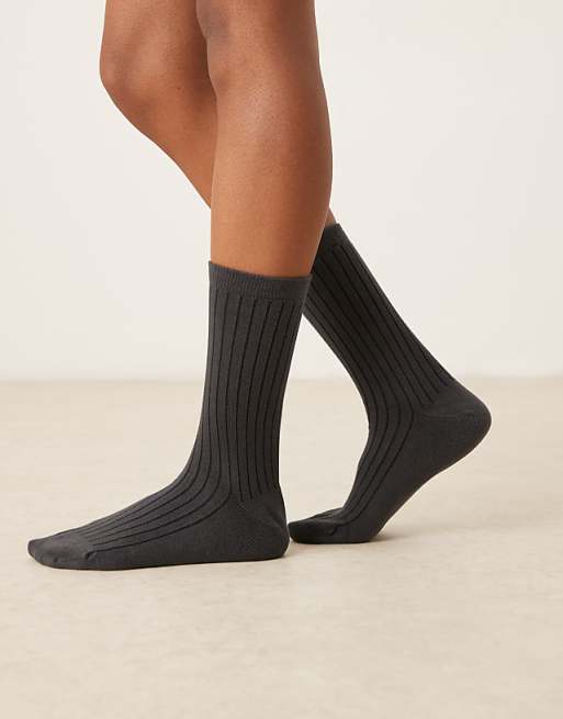 ASOS DESIGN soft ribbed socks in charcoal grey