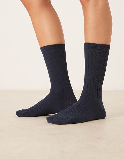 ASOS DESIGN soft ribbed socks in navy