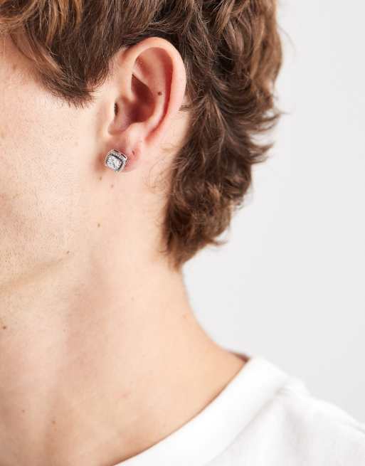 ASOS DESIGN Square Crystal Earring In Silver Tone