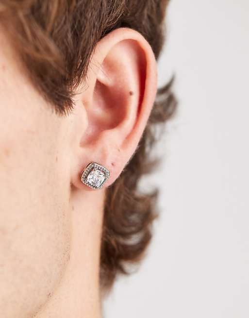ASOS DESIGN square crystal earring in silver tone