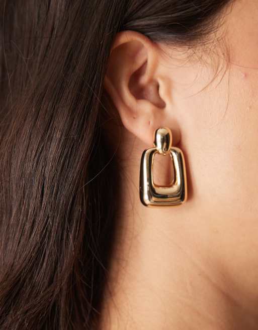 ASOS DESIGN Square Doorknocker Earrings In Gold Tone