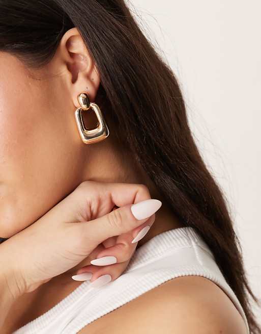 ASOS DESIGN square doorknocker earrings in gold tone