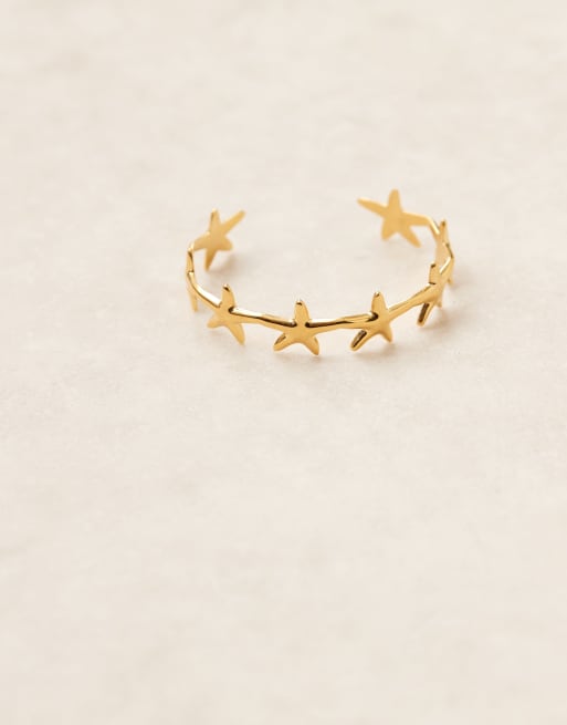 ASOS DESIGN Stainless Steel Waterproof Cuff Bracelet With Mini Starfish Detail In Gold Tone