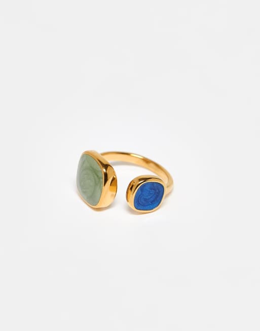 ASOS DESIGN Stainless Steel Wrap Around Ring With Faux Semi Precious Stones In Gold Tone