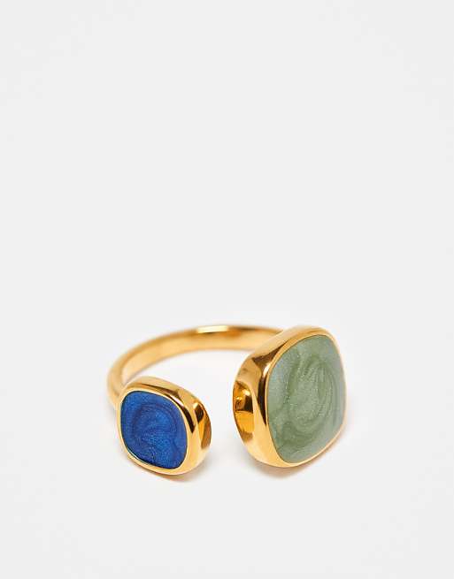 ASOS DESIGN Stainless Steel wrap around ring with faux semi precious stones in gold tone