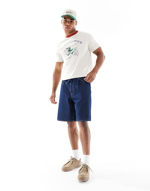 ASOS DESIGN Standard Cropped T-shirt With Chest Print In Oatmeal Marl