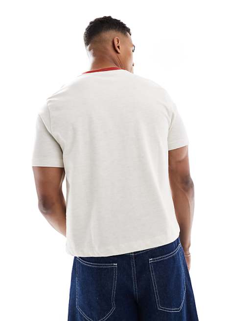 ASOS DESIGN Standard Cropped T-shirt With Chest Print In Oatmeal Marl