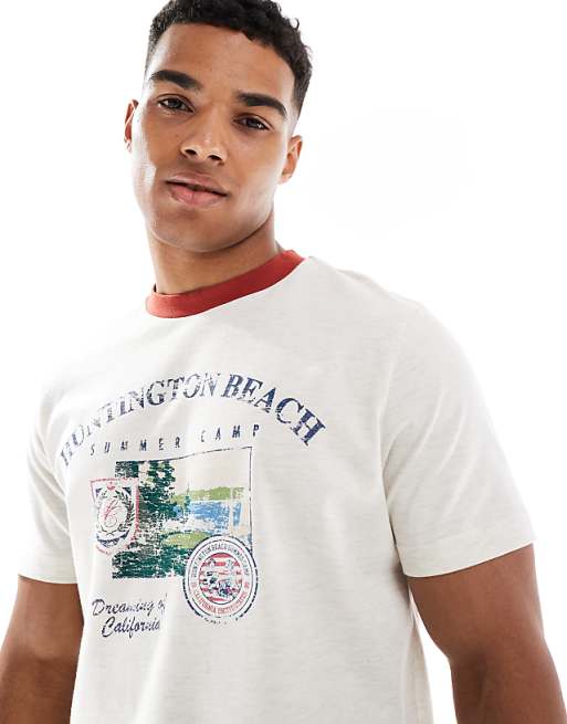 ASOS DESIGN Standard Cropped T-shirt With Chest Print In Oatmeal Marl
