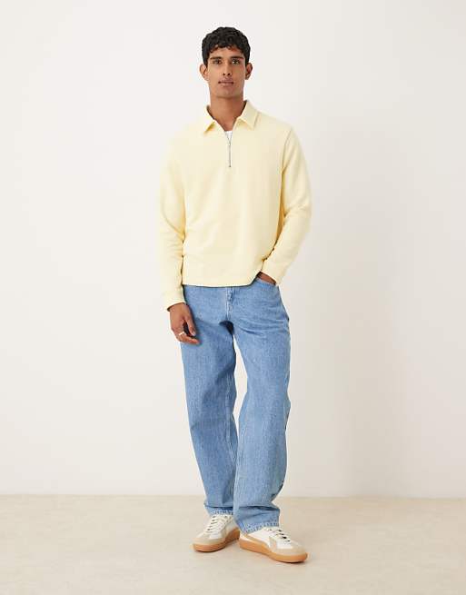 ASOS DESIGN Standard Fit 1/4 Zip Sweatshirt In Butter Yellow