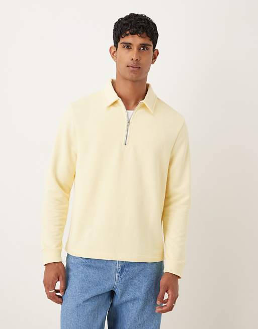 ASOS DESIGN standard fit 1/4 zip sweatshirt in butter yellow