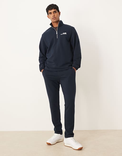 ASOS DESIGN Standard Fit Half Zip Co-ord In Navy