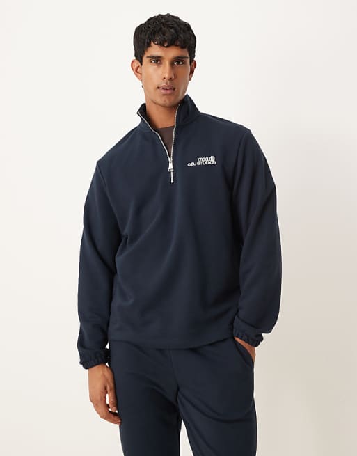 ASOS DESIGN standard fit half zip co-ord in navy
