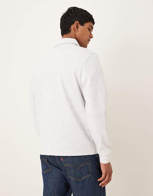 ASOS DESIGN Standard Fit Scuba-style Fabric 1/4 Zip Sweatshirt With Print In Grey Marl
