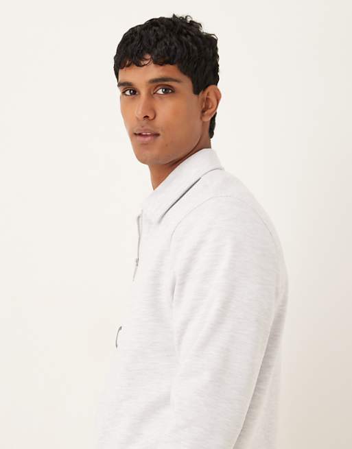 ASOS DESIGN Standard Fit Scuba-style Fabric 1/4 Zip Sweatshirt With Print In Grey Marl
