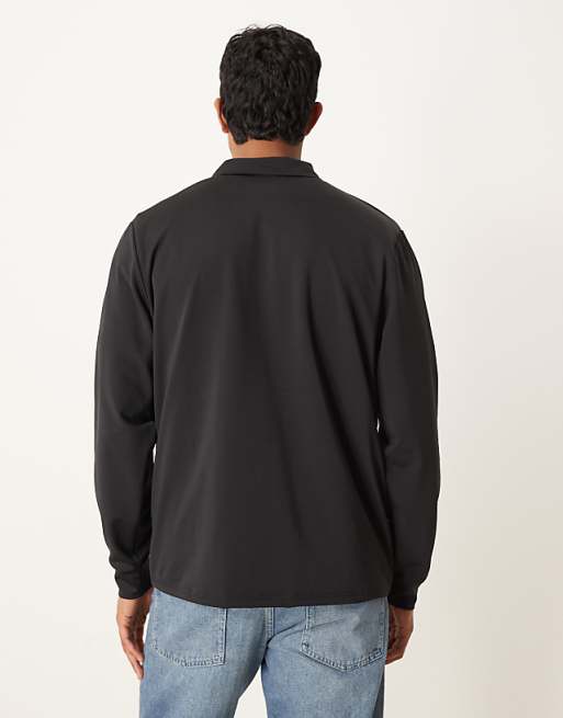 ASOS DESIGN Standard Fit Scuba-style Fabric 1/4 Zip Sweatshirt With Print N Black