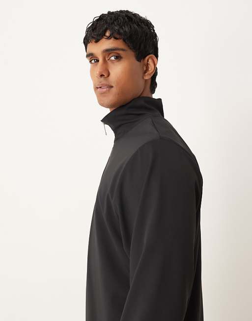 ASOS DESIGN Standard Fit Scuba-style Fabric 1/4 Zip Sweatshirt With Print N Black