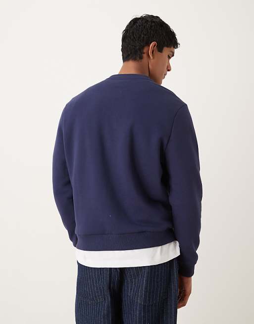 ASOS DESIGN Standard Fit Sweatshirt With Sports Chest Print In Navy