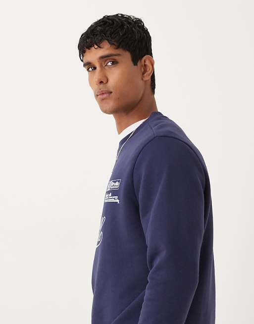 ASOS DESIGN Standard Fit Sweatshirt With Sports Chest Print In Navy