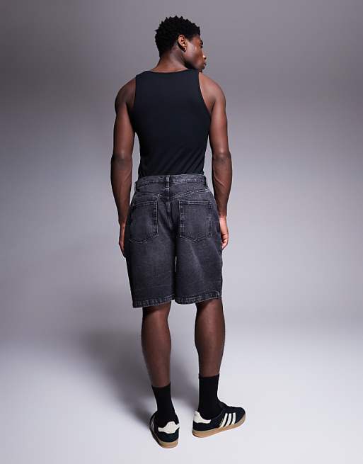 ASOS DESIGN Standard Length Denim Jort In Washed Black