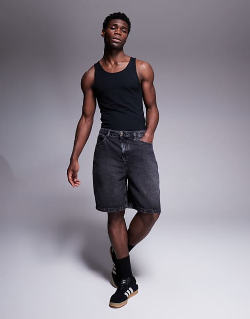 ASOS DESIGN standard length denim jort in washed black