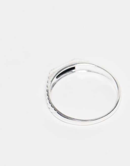 ASOS DESIGN Sterling Silver Black Stone Signet Ring In Silver