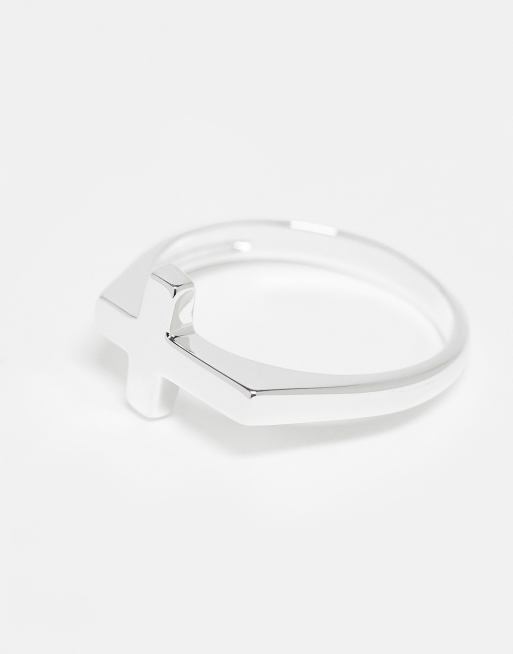 ASOS DESIGN Sterling Silver Cross Ring In Silver Tone