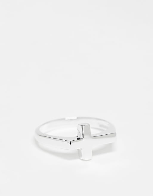 ASOS DESIGN Sterling silver cross ring in silver tone