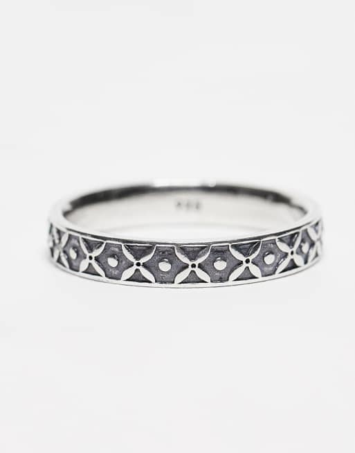 ASOS DESIGN Sterling Silver Embossed Detail Band Ring In Silver