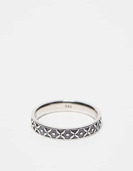 ASOS DESIGN sterling silver embossed detail band ring in silver