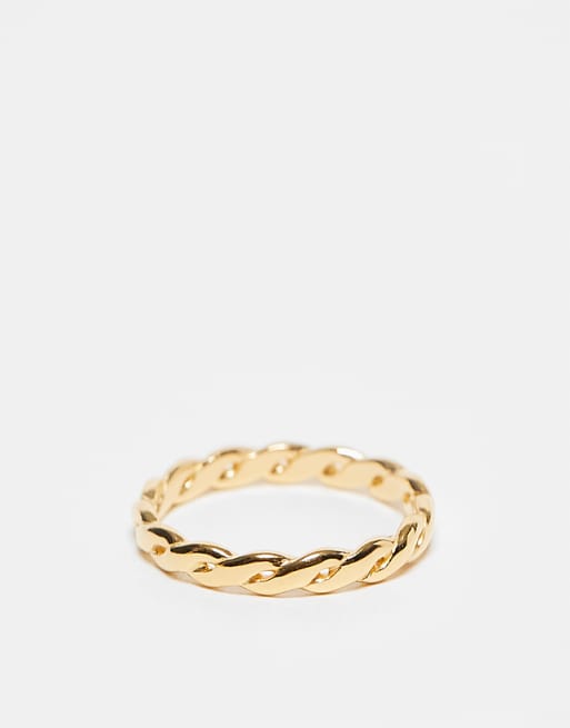 ASOS DESIGN sterling silver gold plated twisted rope band ring in gold