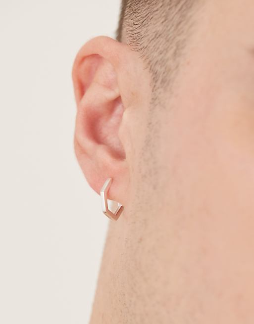 ASOS DESIGN sterling silver hexagon hoop earrings in silver