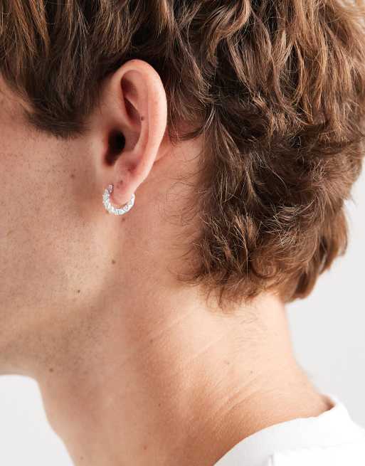 ASOS DESIGN Sterling Silver Pave Crystal Hoop Earrings In Silver Tone