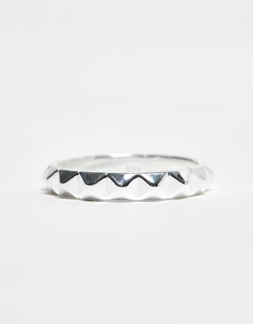 ASOS DESIGN Sterling Silver Pyramid Stud Band Ring In Silver Tone