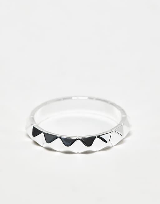 ASOS DESIGN sterling silver pyramid stud band ring in silver tone