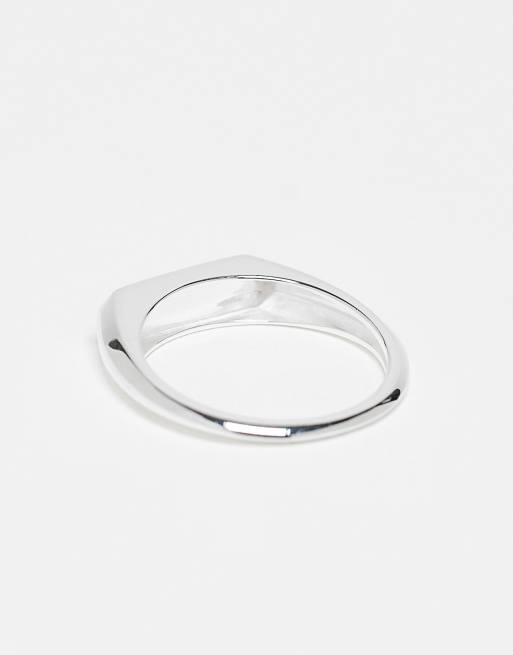 ASOS DESIGN Sterling Silver Signet Ring With Green Stone Detail In Silver Tone