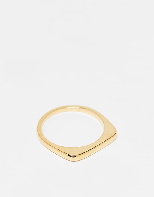 ASOS DESIGN Sterling silver slim signet ring in gold tone