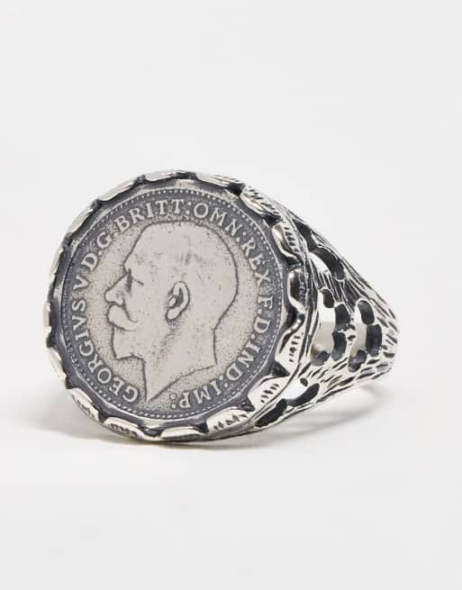 ASOS DESIGN Sterling Silver Sovereign Signet Ring In Silver