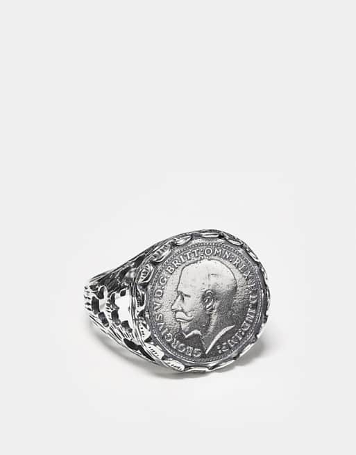 ASOS DESIGN sterling silver sovereign signet ring in silver